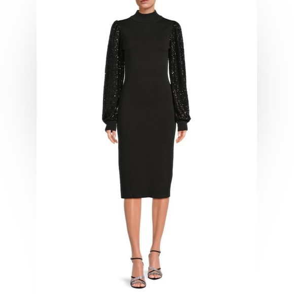 Eliza J Dresses & Skirts - Eliza JSequin Embellished Sleeve Midi Sweater Dress